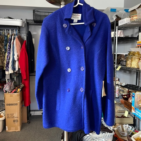 VTG KandraWool Cobalt Blue Coat Size Large Retro NWT 90s Outerwear - Picture 1 of 8